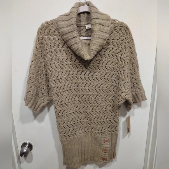 NWT DKNY Jeans Women's Tan Mohair Wool Blend Slouchy Cowl Neck Sweater Sz S - Picture 1 of 7